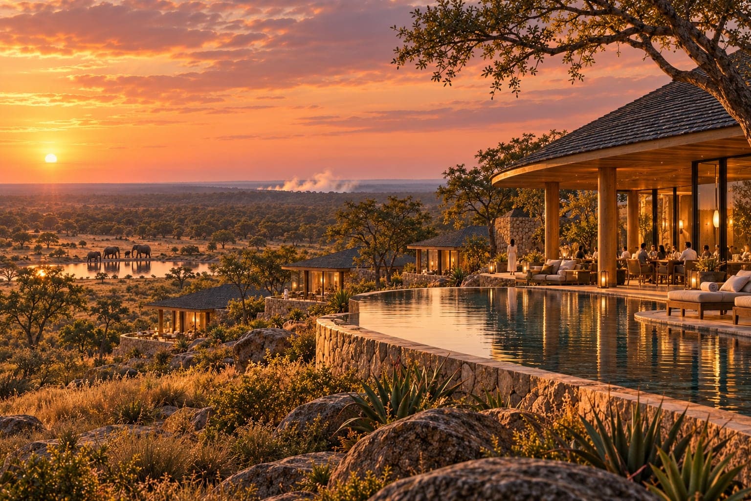 Artist’s impression of a boutique hotel with an infinity pool over the savannah