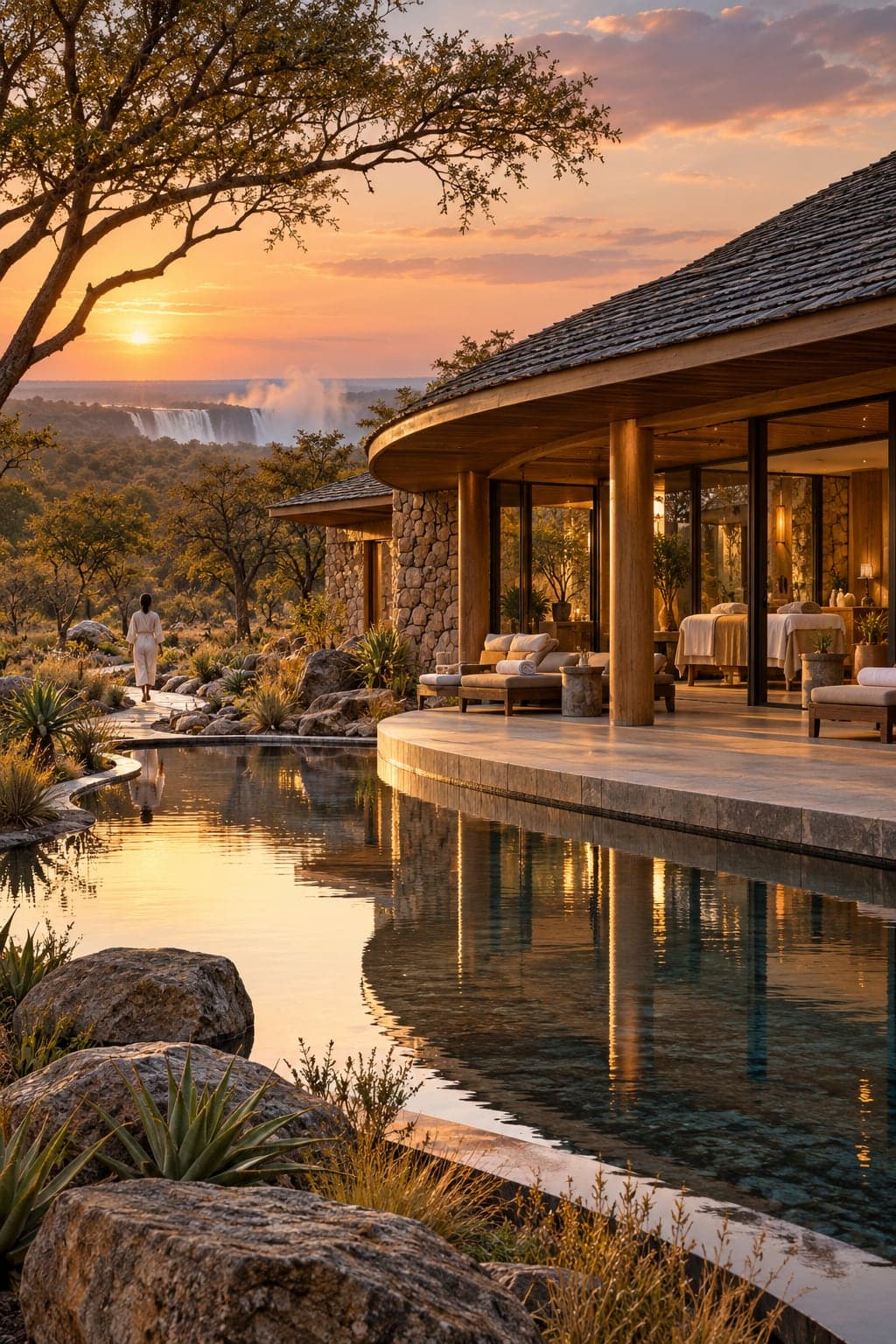 Artist’s impression of a wellness pavilion opening onto a reflecting pool