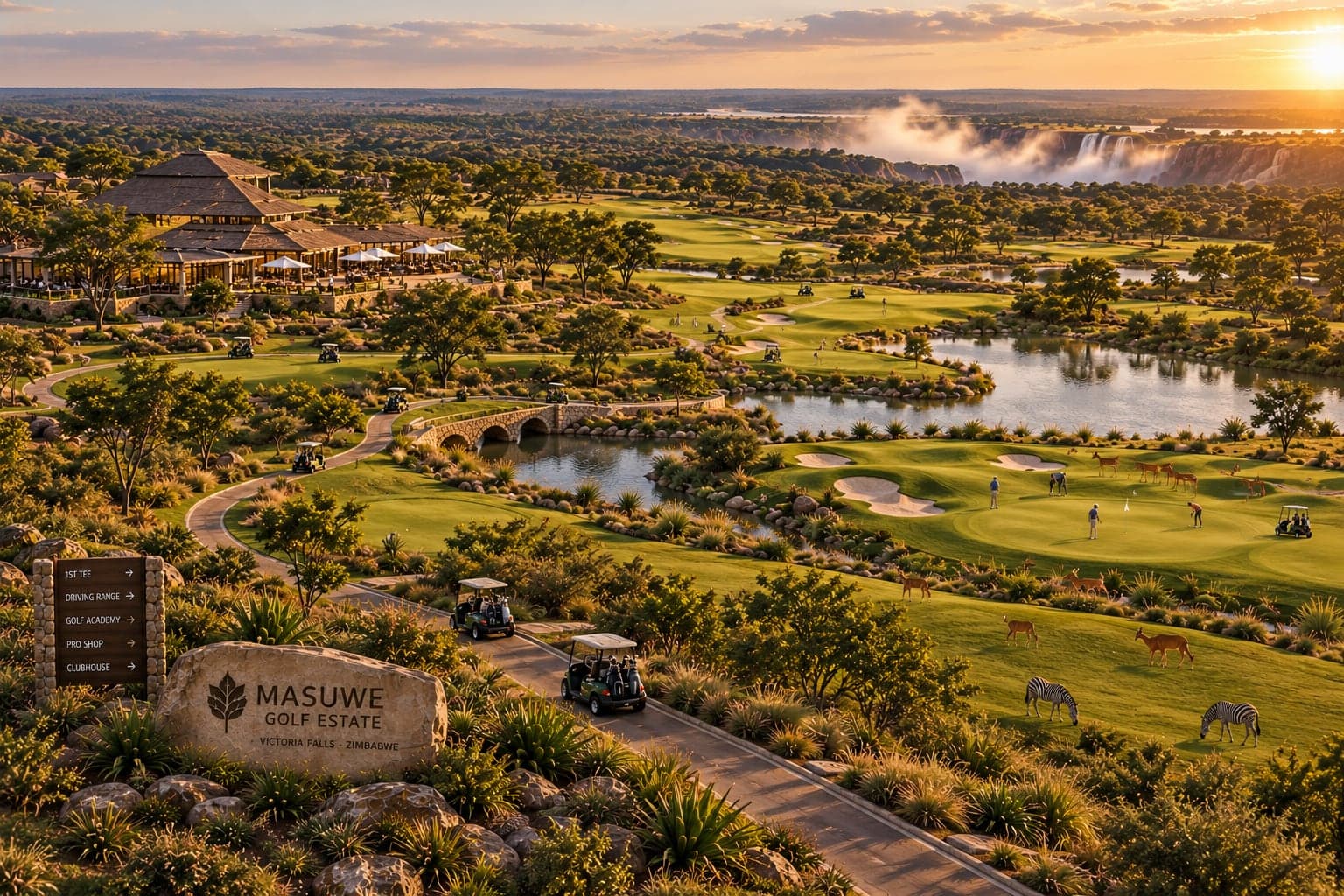 Artist’s impression of Masuwe Golf Estate from above, with the clubhouse and fairways