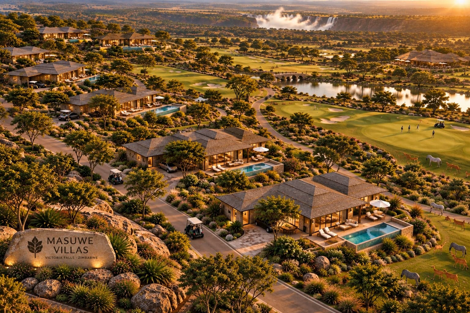 Artist’s impression of the gated villa precinct from above, each villa with its own pool